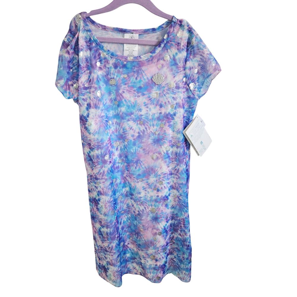 Disney Ily Girls Size 9/10 Layered Tee Shirt Dress Blue Purple Tie Dye Polka Dot